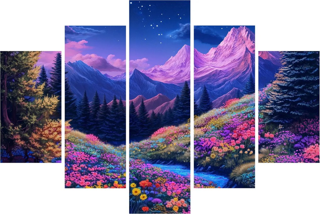 Obraz - Fialová krajina pri úplnku (150x105 cm)