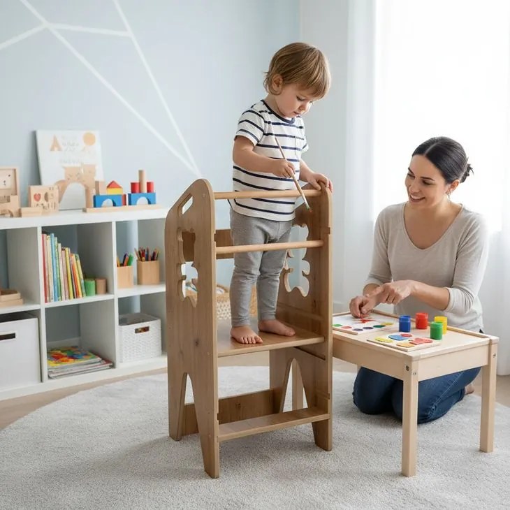 Detský kuchynský pomocník – bezpečná učiaca veža s nastaviteľnou výškou pes