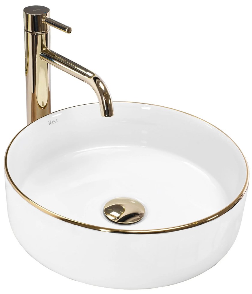 Rea Sami Gold Edge, umývadlo na dosku 36x36 cm, biela-zlatá, REA-U6758