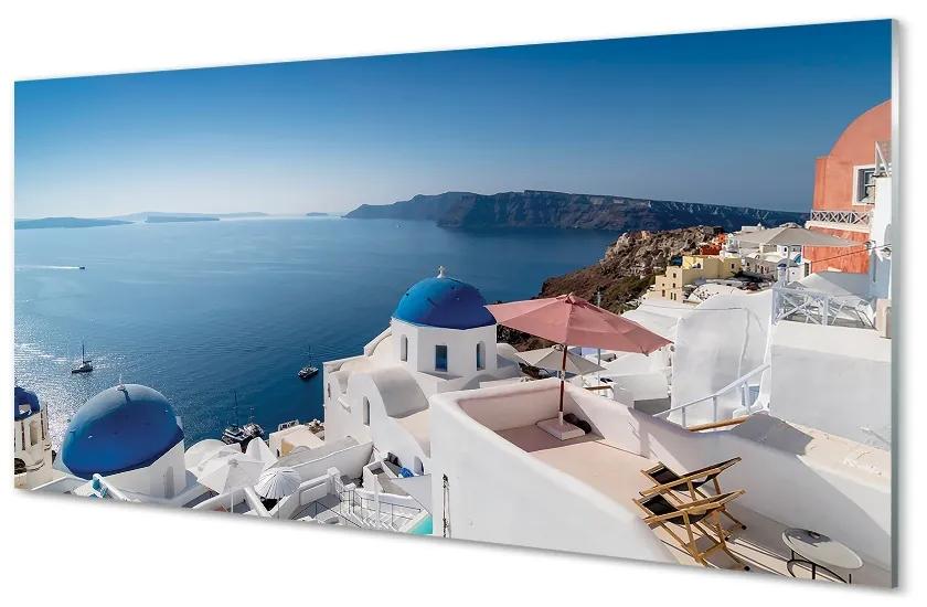 Sklenený obraz Grécko sea panorama budov 140x70 cm