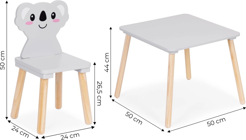 ECOTOYS detský nábytok: stolík + 2 stoličky Koala, drevo/MDF, pre deti 3+