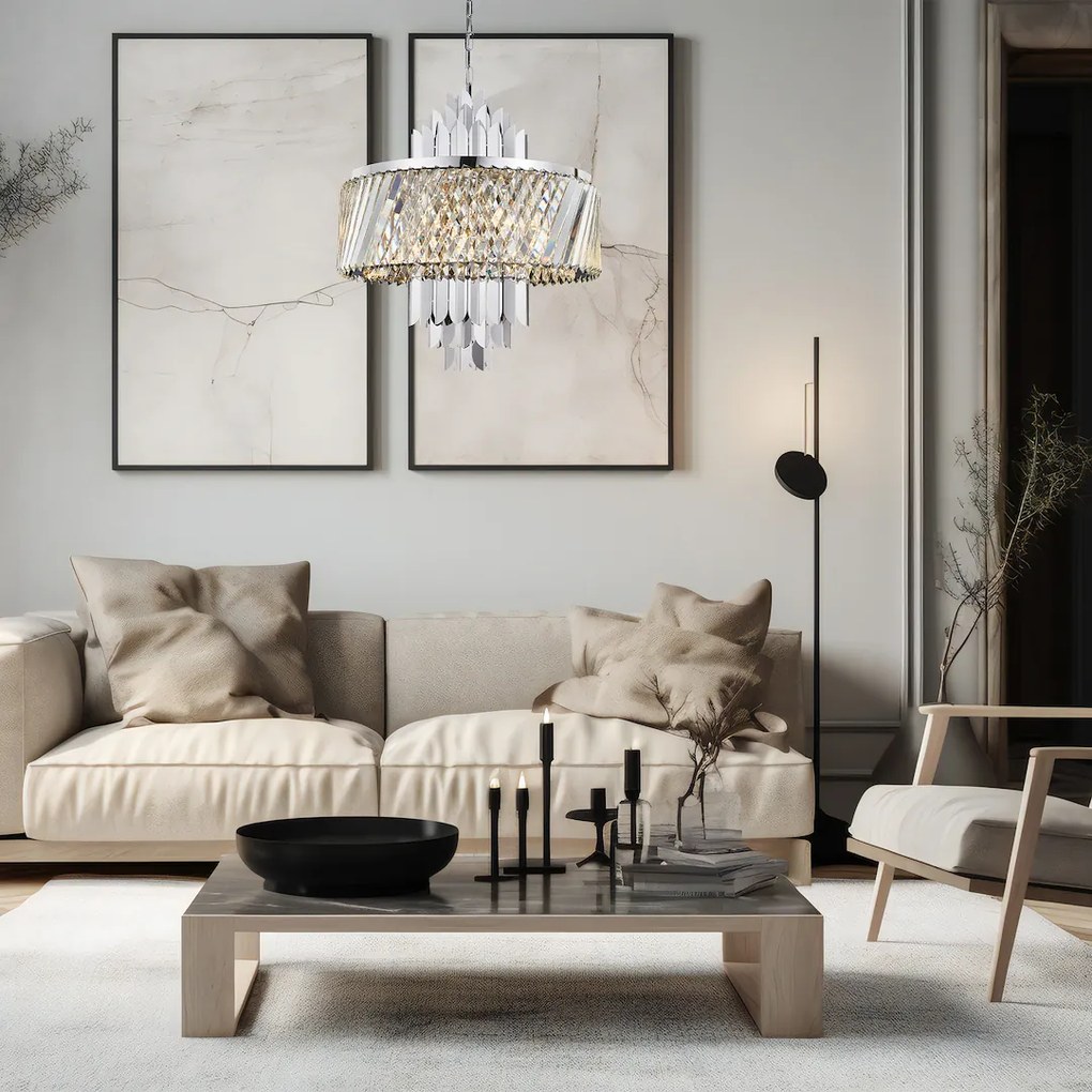 EUlight Luster Margot, 1x krištáľové/chrómové kovové tienidlo, (fi 55cm), ch
