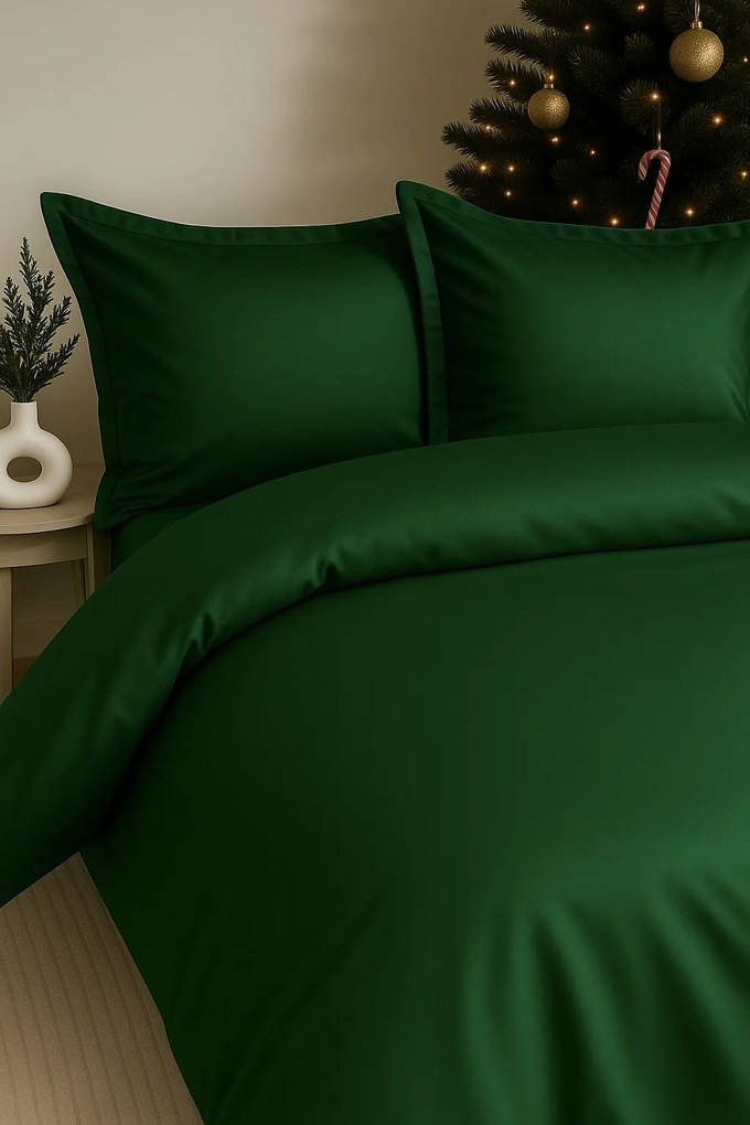 Saténové posteľné obliečky – Vianočná Zelená Elegancia, 100% bavlna, zips Veľkosť: 140x200/70x90 cm