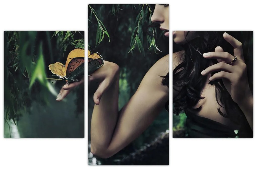 Obraz pôvabnej ženy s motýľom (90x60 cm)