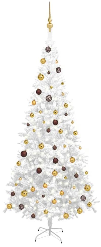 Umelý vianočný stromček s LED a súpravou gulí L 240 cm biely 3077496