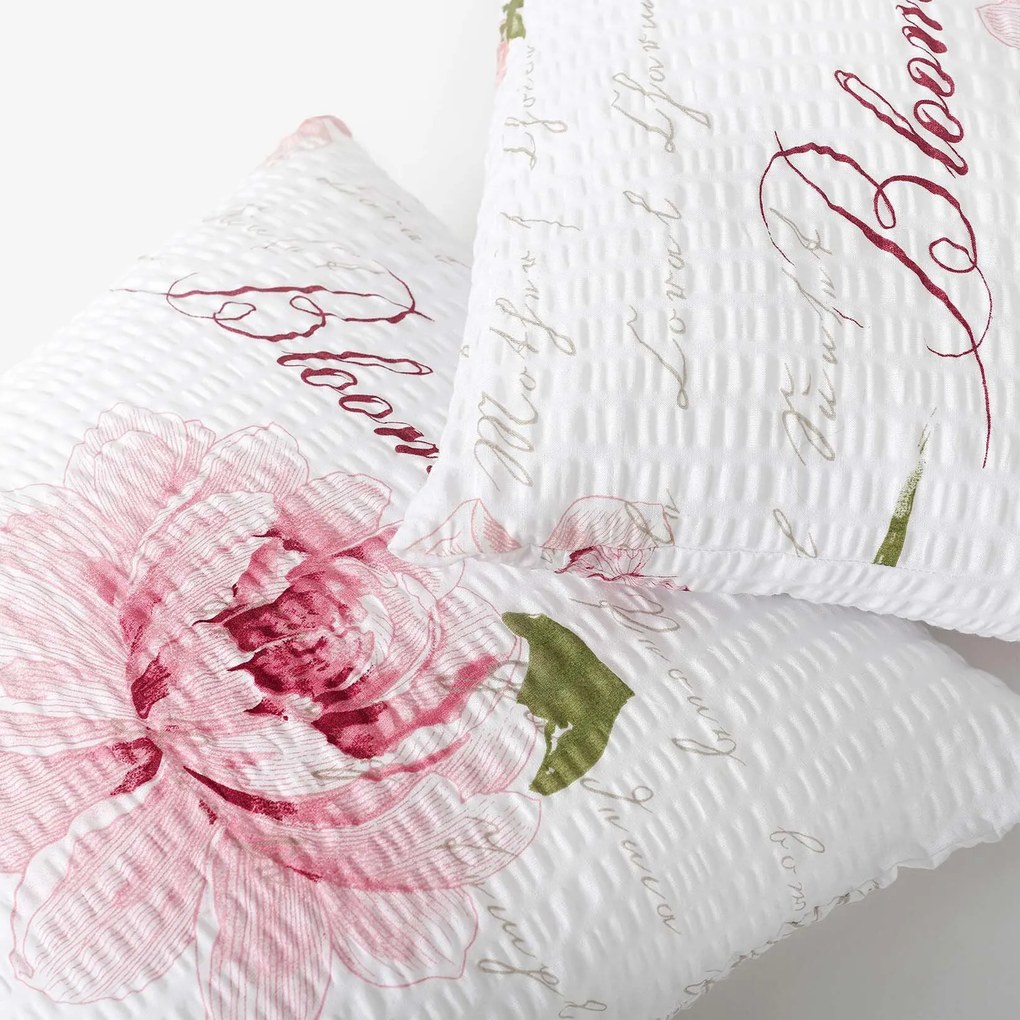 Goldea krepová obliečka na vankúš - pivonky s textami 45 x 45 cm
