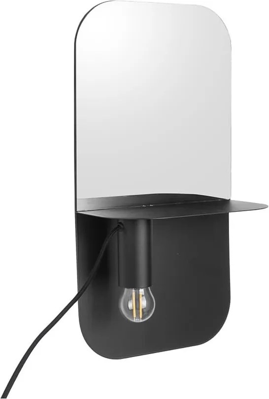 LEITMOTIV Nástenná lampa so zrkadlom Plate Iron matná čierna 45 × 24 × 12 cm