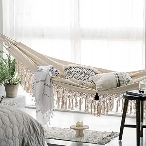 Závesná hojdacia sieť pre 2 ľudí BOHO ecru