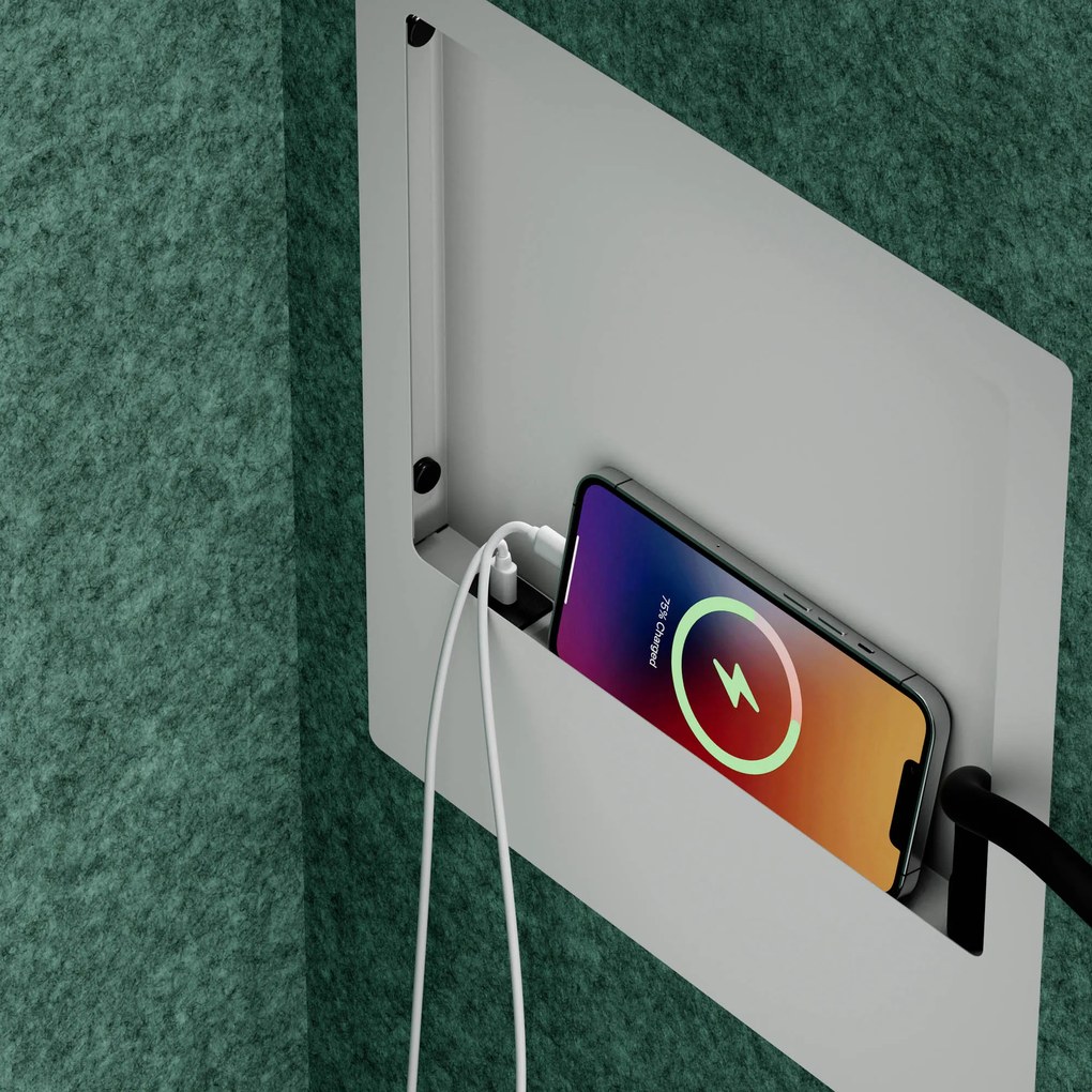 Kancelárska akustická kabína so sedadlom a portom USB-C, telo v sivý farbe / sedadlo v zelenej farbe, 1150 mm: SALLY MentalBox