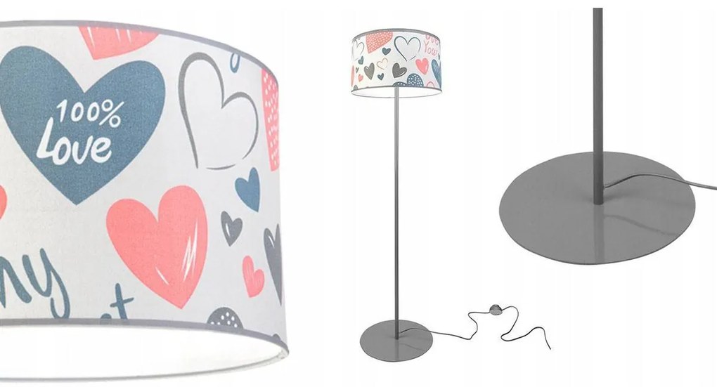 Detská stojacia lampa Heart, 1x biele textilné tienidlo so vzororm, (výber z 2 farieb konštrukcie), o, p