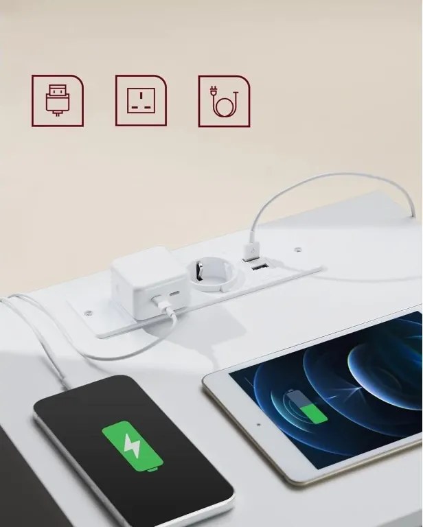 Nočný stolík Vasagle Girgo so zásuvkou a USB portmi biely