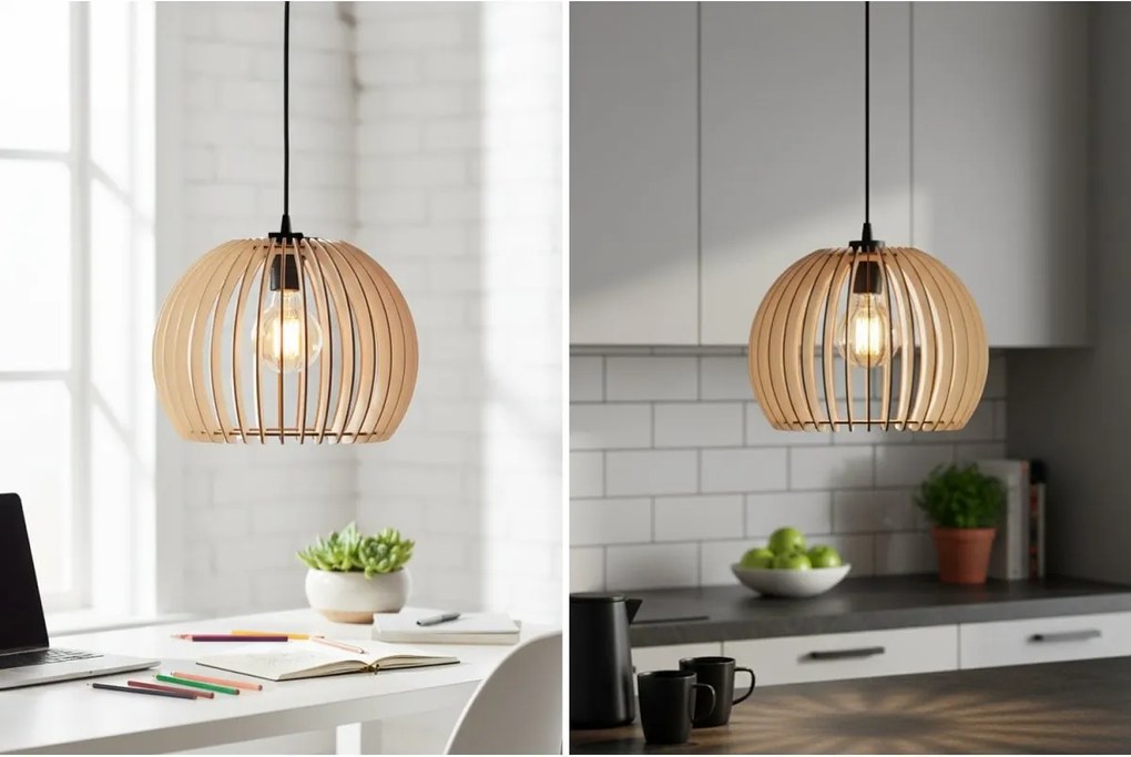 Závesné svietidlo Timber 6, 1x drevené tienidlo, (fi 32 cm)