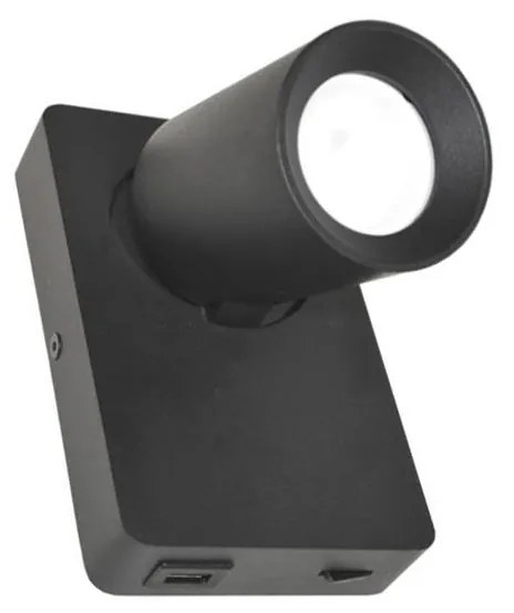 Nástenné bodové svietidlo TAFT 1xGU10/30W/230V USB čierna