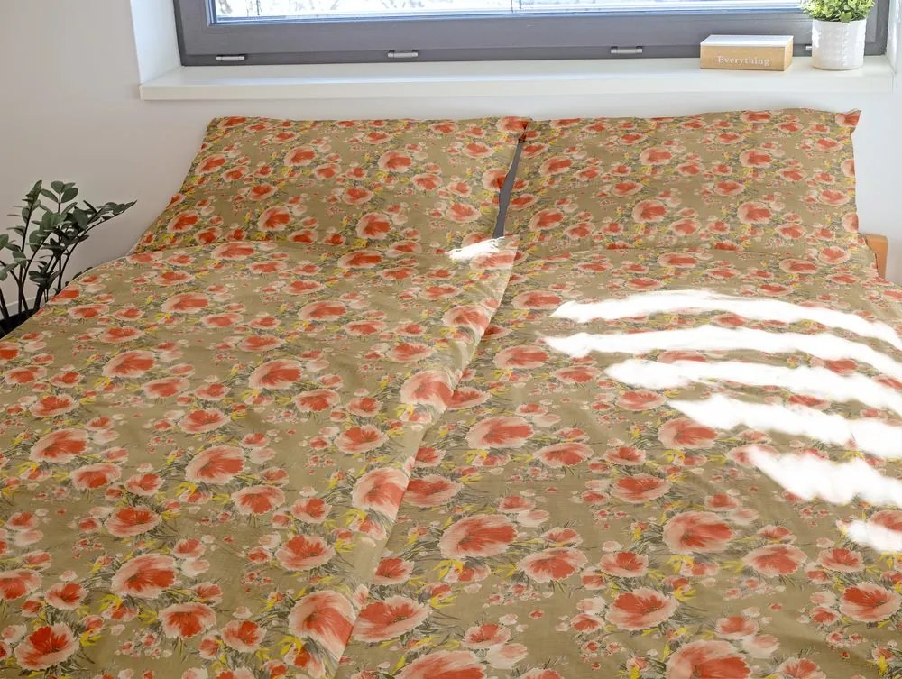 Polášek Krepové obliečky Drobné kvietky - Červená / béžová | 70 x 90 cm