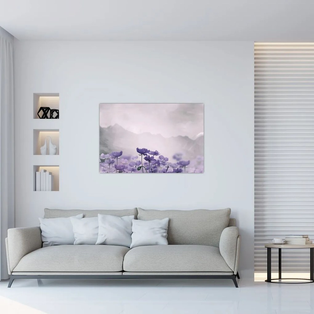 Obraz - Fialové kvety v horách (90x60 cm)