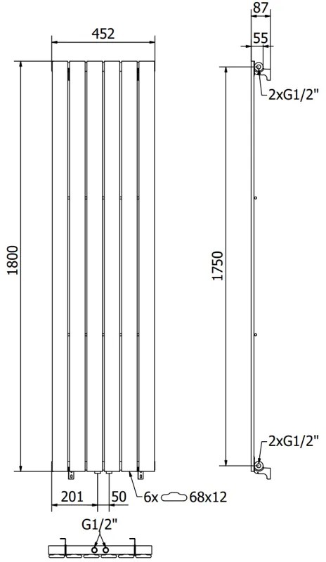 Mexen Boston, vykurovacie teleso 1800 x 452 mm, 888 W, biela, W213-1800-452-00-20