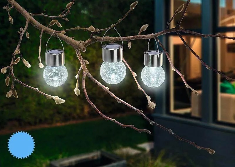 Solárne závesné LED osvetlenie Esotec Crackle Ball 102308 sada 3ks