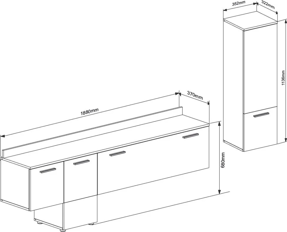 Obývacia stena s osvetlením Goul, tmavo šedá/dub evoke