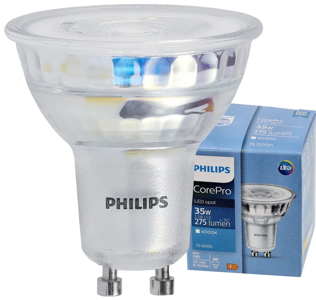 LED žiarovka Philips GU10 - 3,5 W - 275Lm 36 ° - neutrálna biela 4000K - CorePro Premium