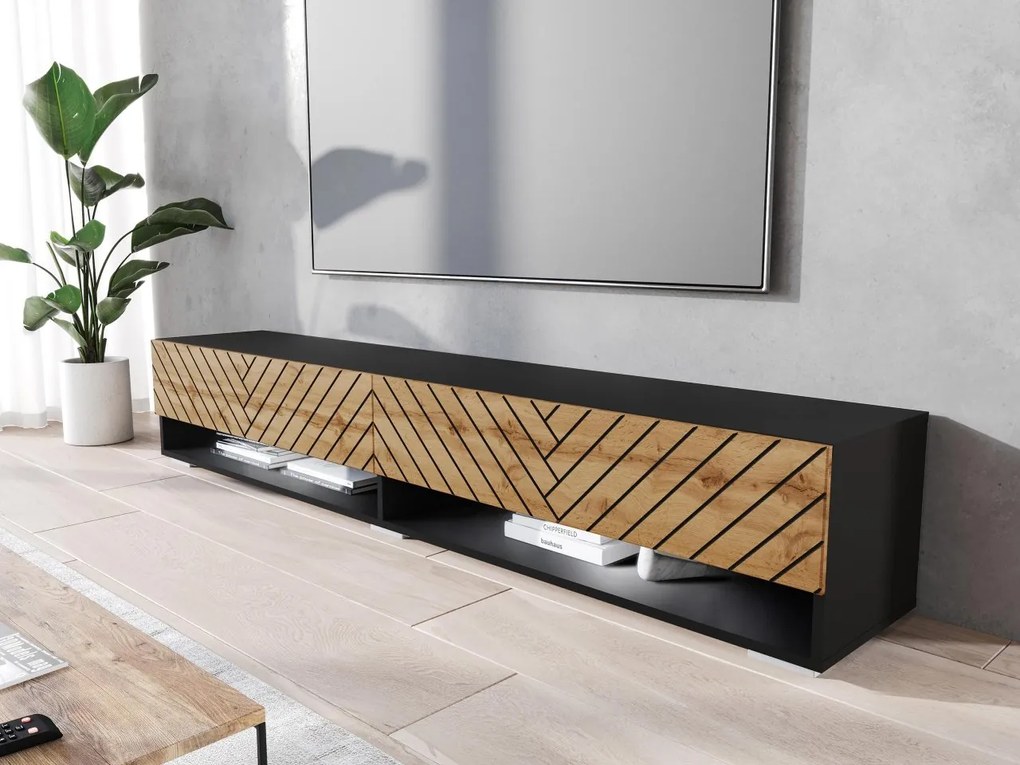 TV stolík/skrinka Adenik 180 MDF, Farby: biela / biela fala, Osvetlenie: osvetlenie LED RGB - farebné