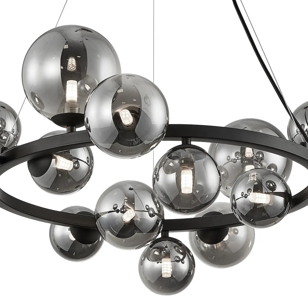 Závesné svietidlo Mila, 14x grafitové sklenené tienidlo, b, o