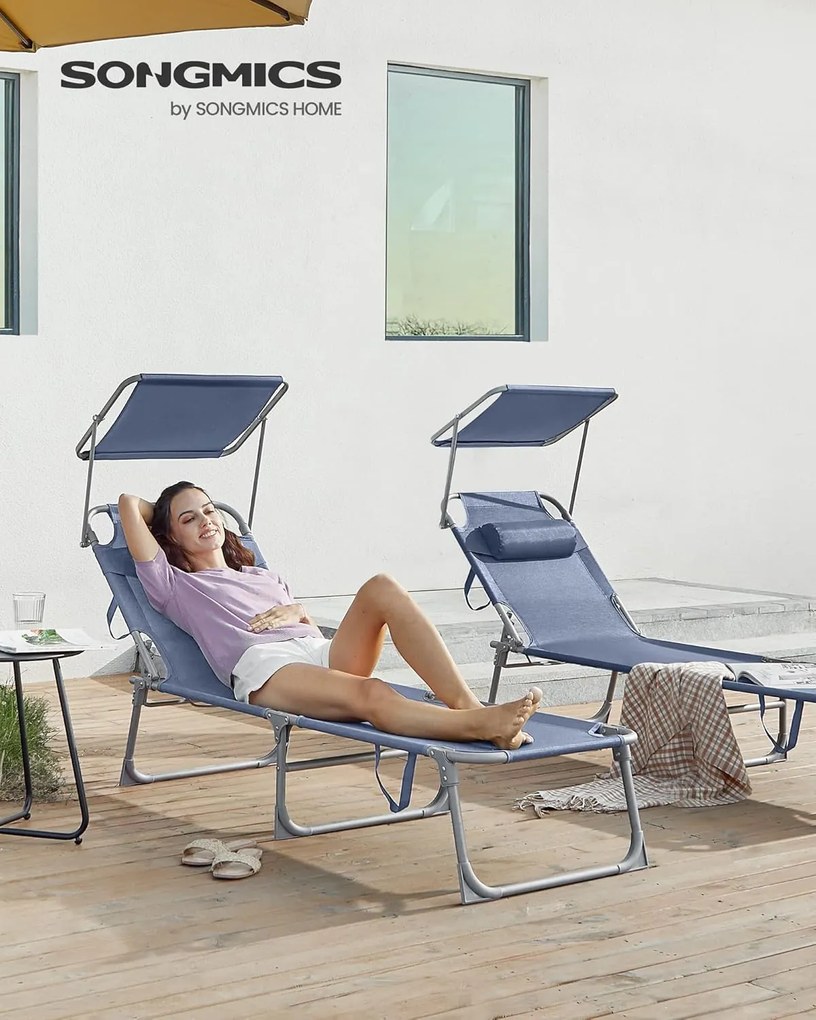 SONGMICS Lehátko, Skladacie ležadlo 193 x 53 x 29 cm, Modré