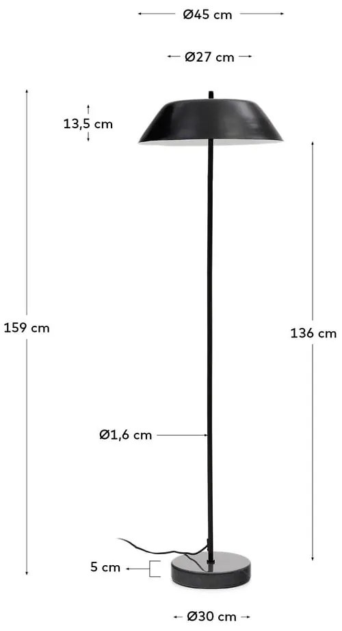 Čierna stojacia lampa s kovovým tienidlom (výška 153 cm) Sayra – Kave Home
