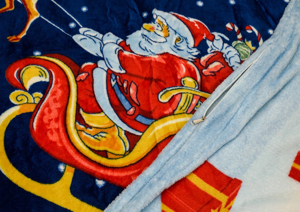 Obliečky mikroplyš SANTA NA SANIACH modré