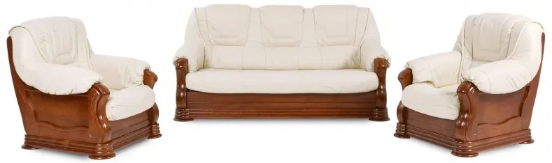 Kožená rozkladacia pohovka Baron 3R, biela / wenge (k1 / 8)