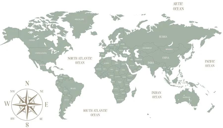Samolepiaca tapeta jednoduchá mapa sveta v zelenom prevdení