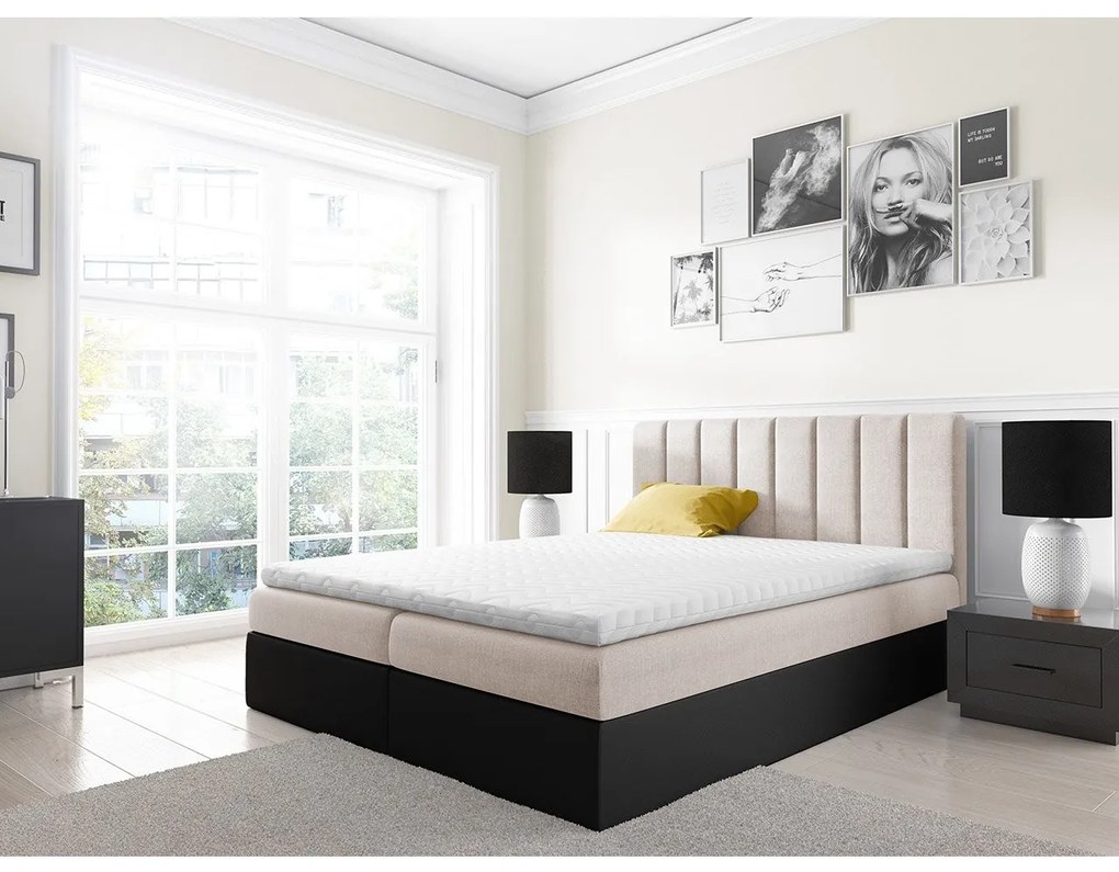 Kontinentálna posteľ Figo, Rozmer postele: 200x200, Dostupné poťahy: ekokoža Soft 011 (čierna) + Ikar 1