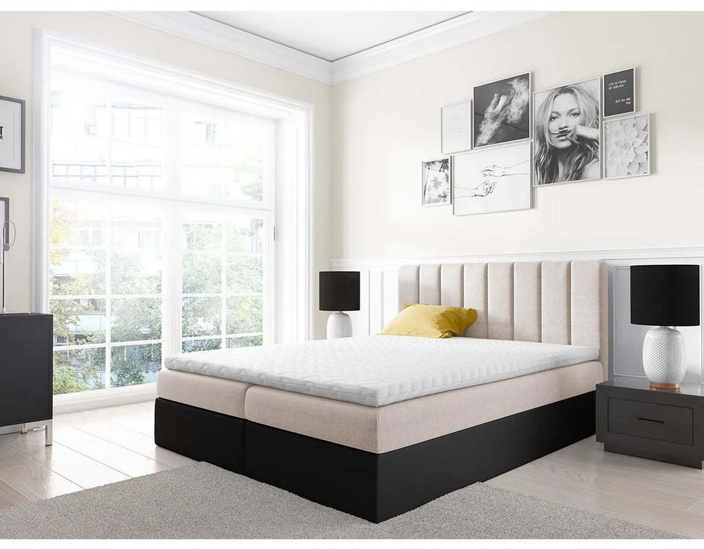 Kontinentálna posteľ Figo, Rozmer postele: 200x200, Dostupné poťahy: ekokoža Soft 017 (biela) + Ikar 9