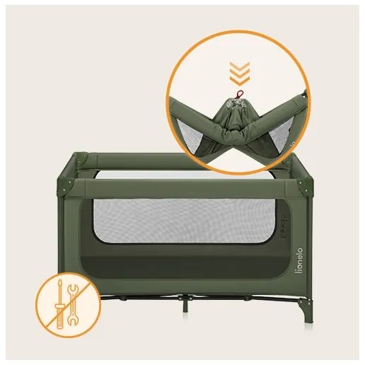 Lionelo - cestovná postieľka JASMIN EASY FOLD olivová