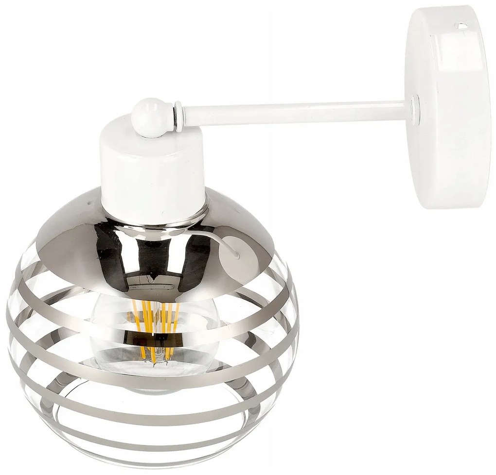 BERGE Sklenená LED nástenná lampa biela 1xE27 - gulička horizontálne pruhy