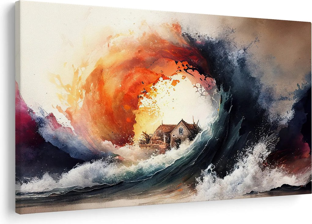 Obraz - Vo víre povodne, akvarel (90x60 cm)