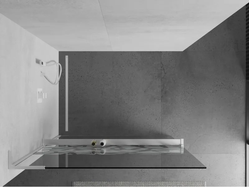 Mexen Kioto+ L, sprchová zástena Walk-In s poličkou a vešiakom 110 x 200 cm, 8mm číre sklo biely vzor, biely profil, 800-110-123-20-85