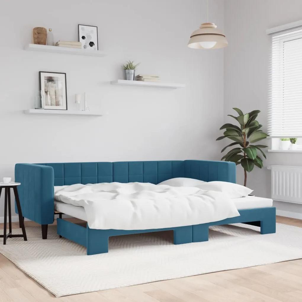 Denná posteľ s rozkladacou posteľou modrá 80x200 cm zamat 3196683