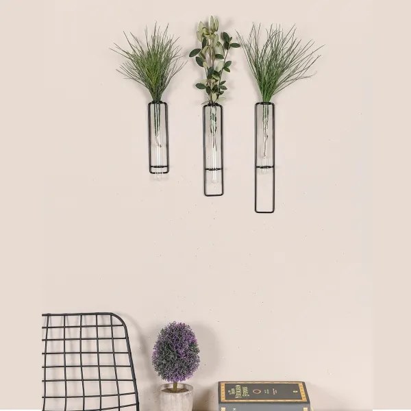 SADA 3x Nástenná dekorácia na kvety 20/25/30 cm čierna