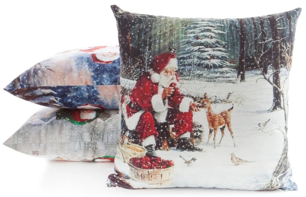 EUROFIRANY VIANOČNÁ DEKORAČNÁ OBLIEČKA NA VANKÚŠ SANTA 45X45 CM VZOROVANÁ