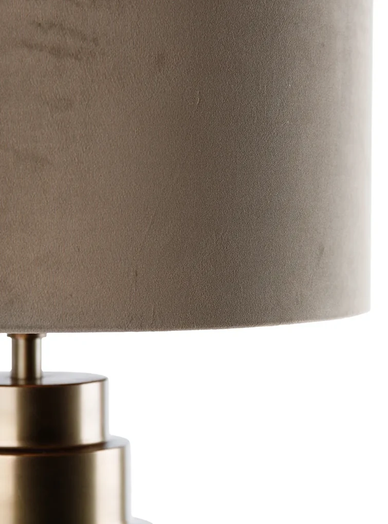 Stolná lampa bronzová s tienidlom z velúru taupe so zlatom 40 cm - Bruut
