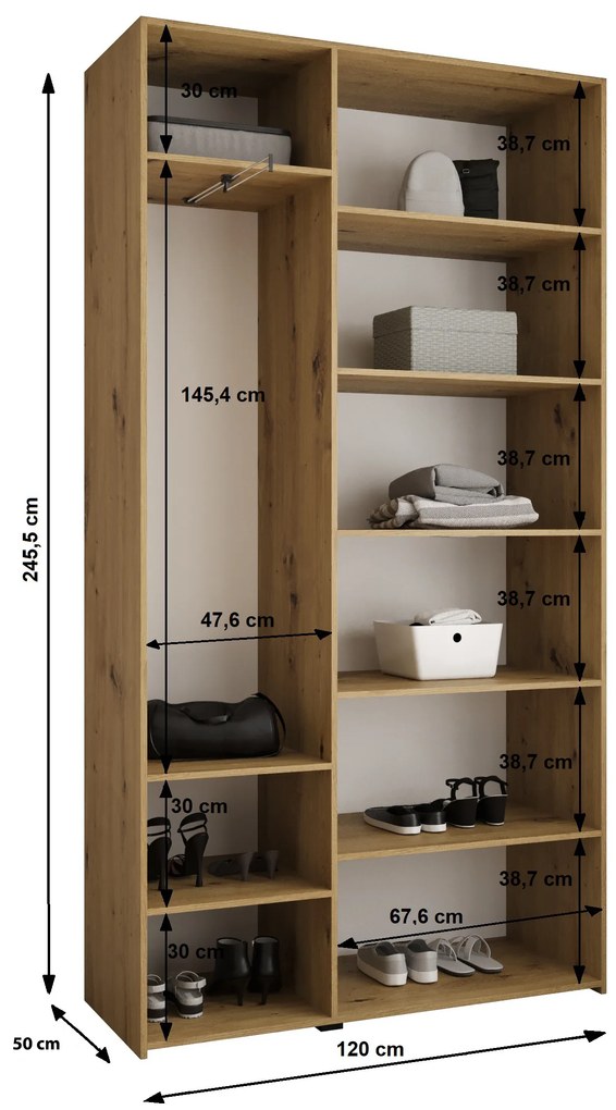 Šatníková skriňa 120 cm Carmela 50-3 (kašmír + zlatá). Akcia -20%. Vlastná spoľahlivá doprava až k Vám domov. 1126776