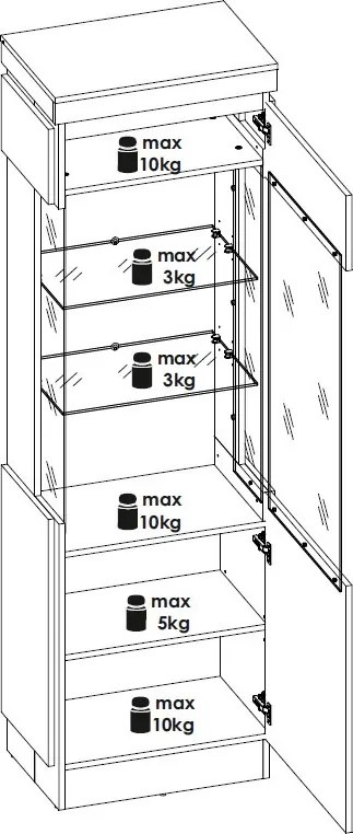 Vysoká vitrína Campania 60 cm, biela/antracit, pravá