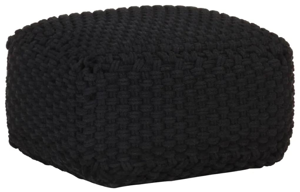 vidaXL Ručne pletená taburetka čierna 50x50x30 cm bavlnená