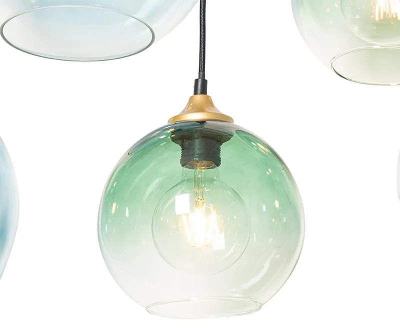 Smart Pendant Lamp Brass with Blue and Green Glass 8-Lights Incl. 8 Wifi G95 - Sandra