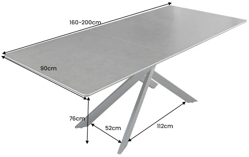 Jedálenský stôl 160 - 200 cm v antracitovom mramorovom vzhľade