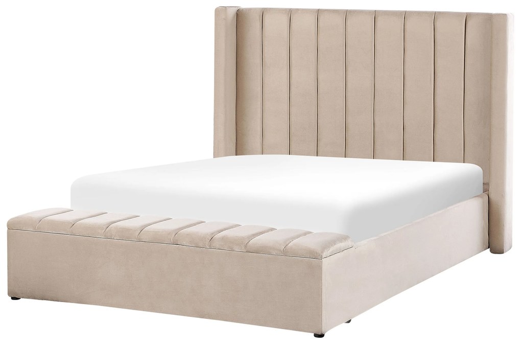 Zamatová posteľ s úložným priestorom 140 x 200 cm béžová NOYERS Beliani