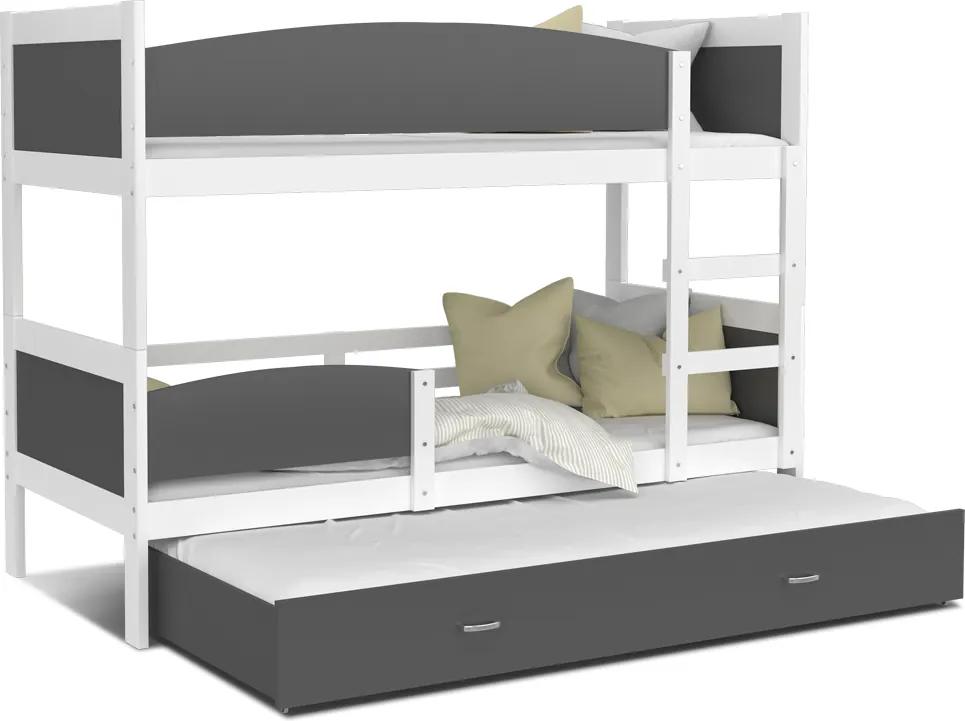 GL Swing 3 biela MDF poschodová posteľ s prístelkou 190x80 Farba: Sivá