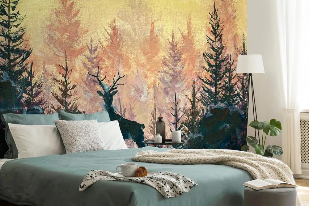 Samolepiaca tapeta umelecká lesná maľba