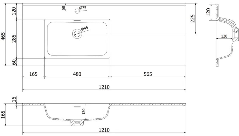 Mexen Orio, kúpeľňová skrinka 120 cm s ľavým umývadlom Otis, 1S, 1D, biela matná, 91A13-12047-3-BBFF01-W18L01