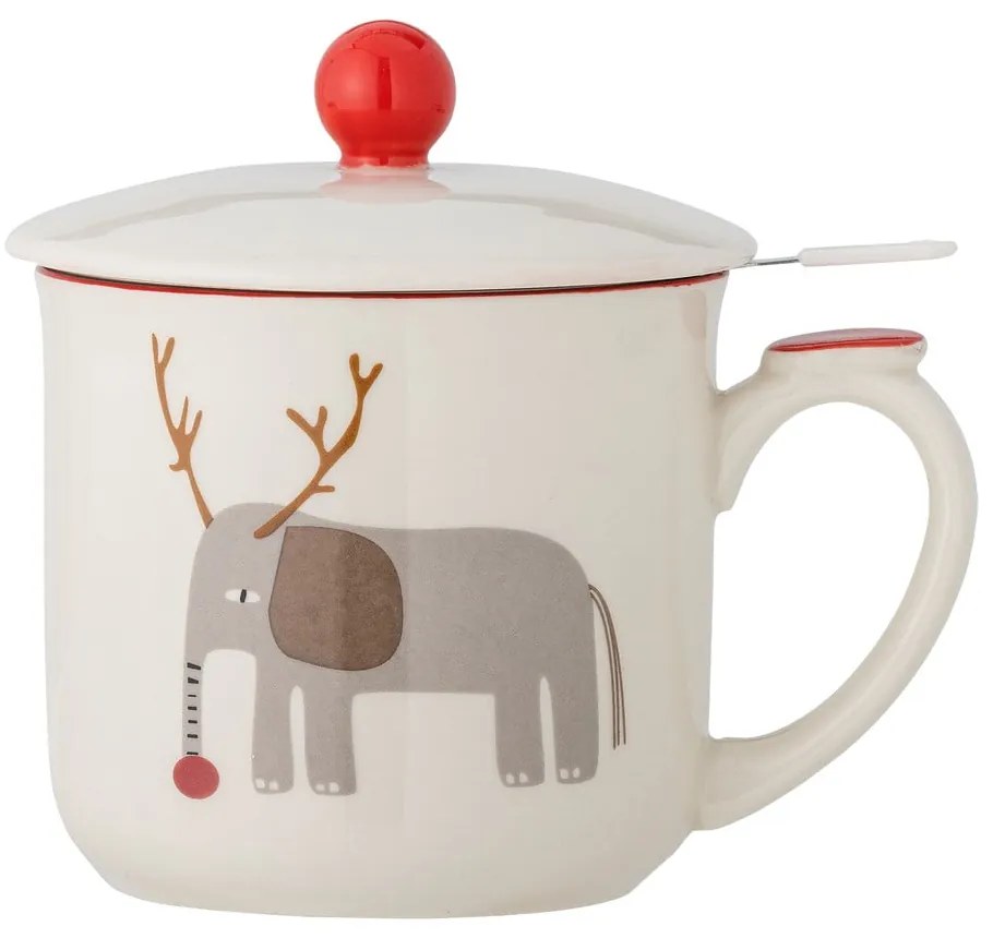 Krémový hrnček s vianočným motívom so sitkom z kameniny 300 ml Valentin – Bloomingville